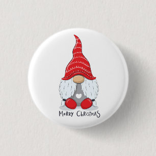 Cute Christmas Gnome Watercolor Art   1 Inch Round Button