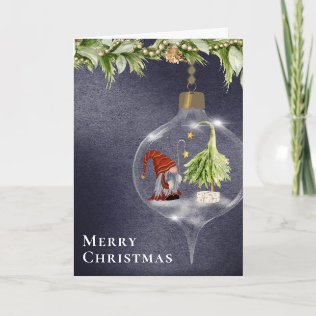 Cute Christmas Gnome Whimsical Holiday Card (Front)