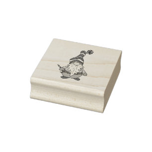 Cute Christmas Gnome with Candy Cane Rubber Stamp