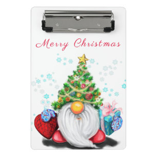 Cute Christmas Gnome with Gift Mini Clipboard