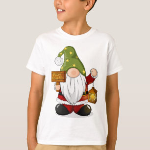 Cute Christmas Gnome with Lantern & Wooden Sign T-Shirt
