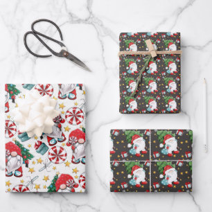 Cute Christmas Gnome Wrapping Paper Sheet