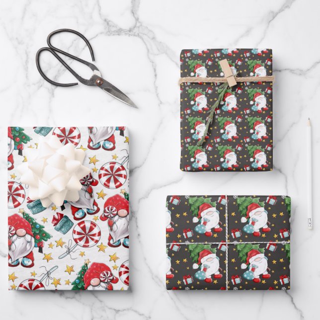 Cute Christmas Gnome Wrapping Paper Sheet (Front)