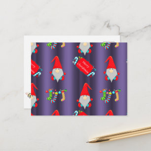 Cute Christmas Gnomes Blue Postcard