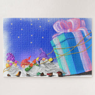 Cute Christmas Gnomes Bring A Great Gift - Drawing Jigsaw Puzzle