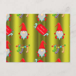 Cute Christmas Gnomes Chartreuse Green Postcard