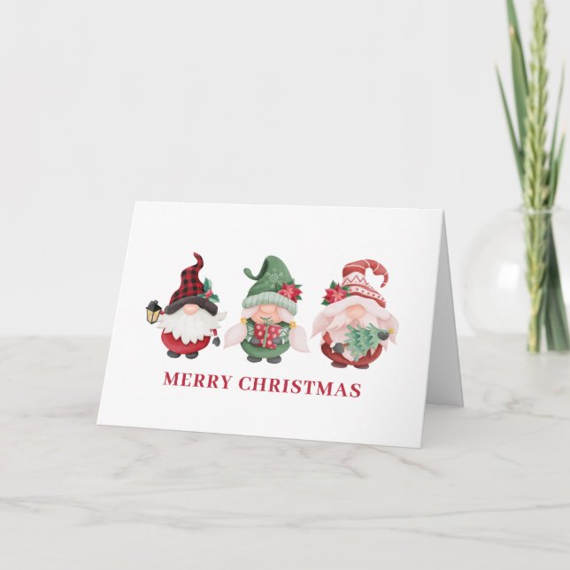 Cute Christmas Gnomes Holiday Card (Front)