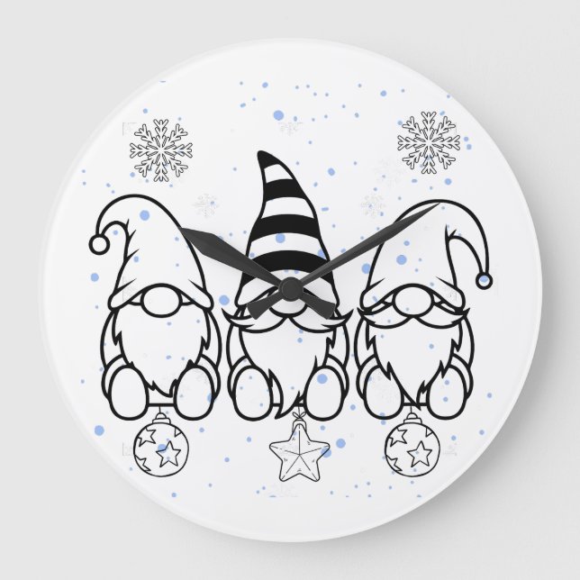 Cute Christmas Gnomes Holiday Design.  Large Clock (Front)