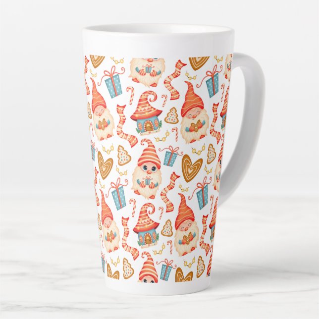 Cute Christmas Gnomes Latte Mug (Right Angle)