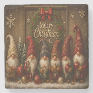 Cute Christmas Gnomes Merry Stone Coaster