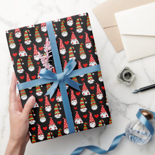 Cute Christmas Gnomes, Red Heart Black Wrapping Pa Paper