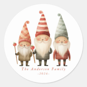 Cute Christmas Gnomes Round Stickers