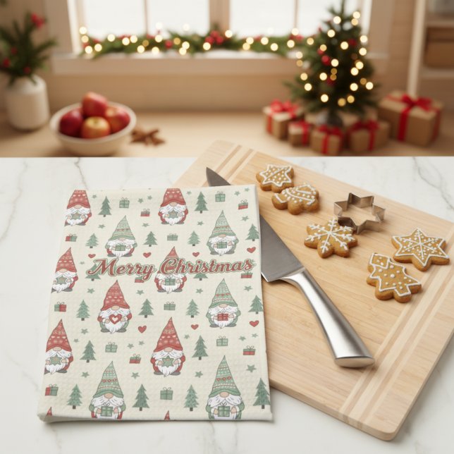 Cute Christmas Gnomes Scandinavian Kitchen Towel (Creator Uploaded)