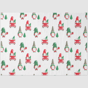 Cute Christmas Gnomes Tree on Red Car Tissue Paper