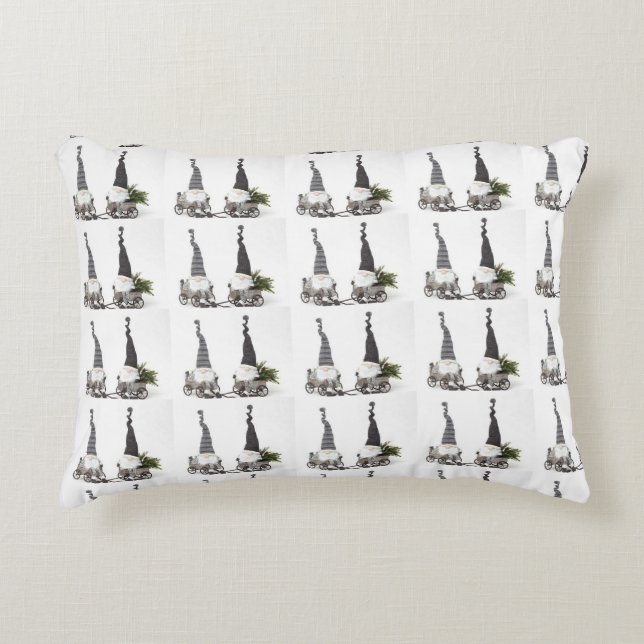 *CUTE CHRISTMAS GNOMES** WITH SILVER GREY BACK ACCENT PILLOW (Front)