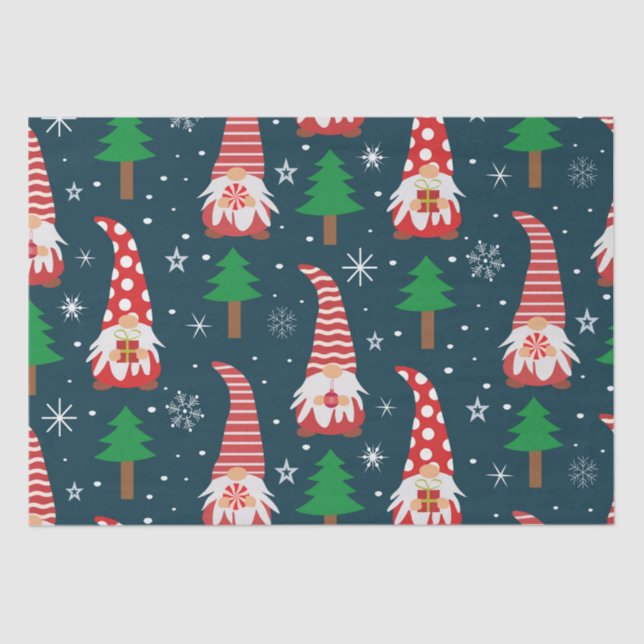 Cute Christmas Gnomes with Trees and Snowflakes    Tissue Paper (Front)