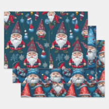 Cute Christmas Gnomes Wrapping Paper 3xFlat Sheet