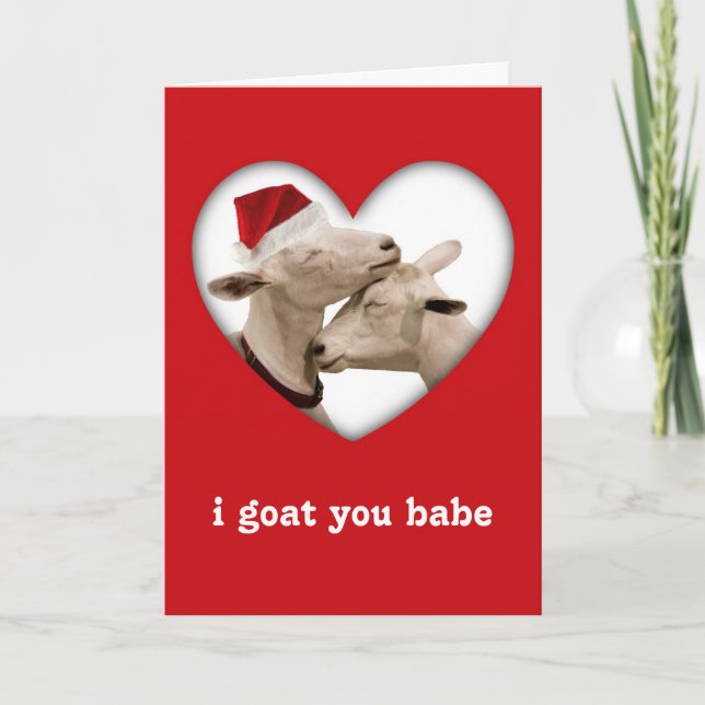 Cute Christmas Goat Couple Holiday Card (Front)