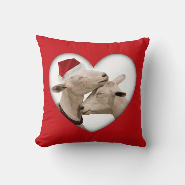 Cute Christmas Goat Couple Throw Pillow (Front)