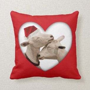 Cute Christmas Goat Couple Throw Pillow