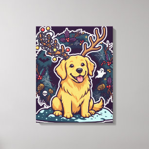 Cute Christmas Golden Retriever Canvas Print