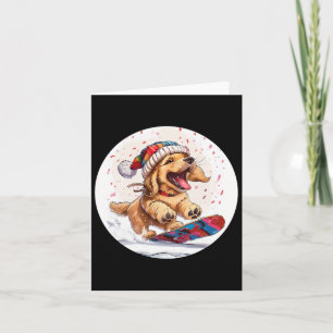 Cute Christmas Golden Retriever Dog Snowboarding S Card