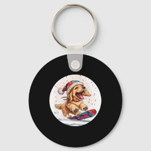 Cute Christmas Golden Retriever Dog Snowboarding S Keychain