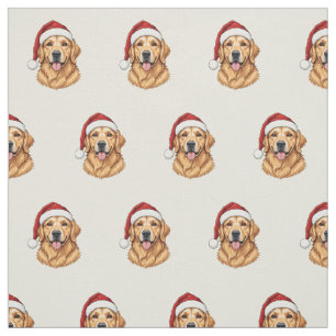 Cute Christmas Golden Retriever Dog with Santa Hat Fabric