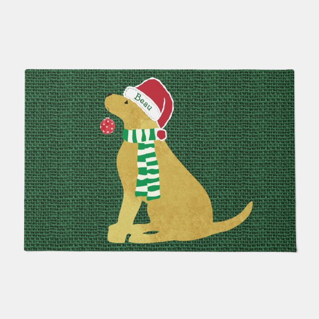 Cute Christmas Golden Retriever Holiday Custom Doormat (Front)