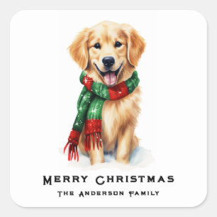 Cute Christmas Golden Retriever Watercolor Custom Square Sticker
