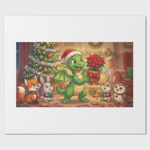 Cute Christmas Green Dragon Storybook Holiday Wrap Wrapping Paper