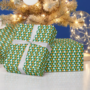 Cute Christmas green yellow white triangles  Wrapping Paper