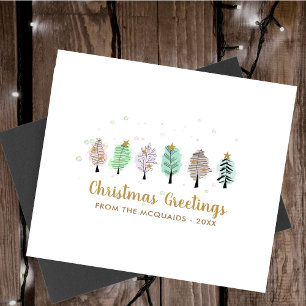 Cute Christmas Greetings Pastel Trees Holiday Card