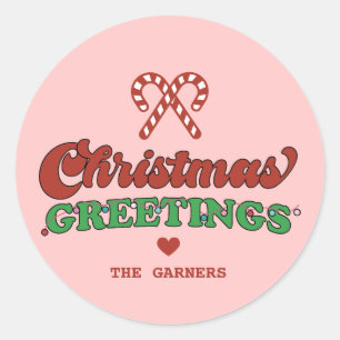 Cute Christmas Greetings Retro Classic Round Sticker