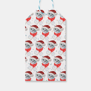 Cute Christmas Grey Tabby Cat Watercolor Gift Tags