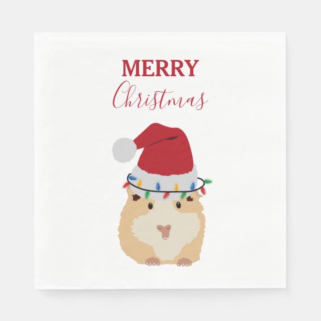 Cute Christmas Hamster Funny Animal Santa Hat   Napkin (Front)