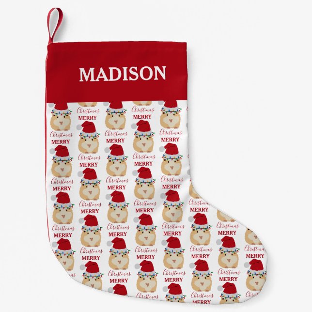 Cute Christmas Hamster Funny Animal Santa Hat   Small Christmas Stocking (Front)