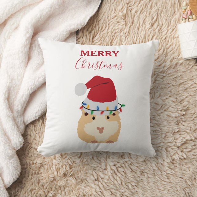 Cute Christmas Hamster Funny Animal Santa Hat   Throw Pillow (Blanket)