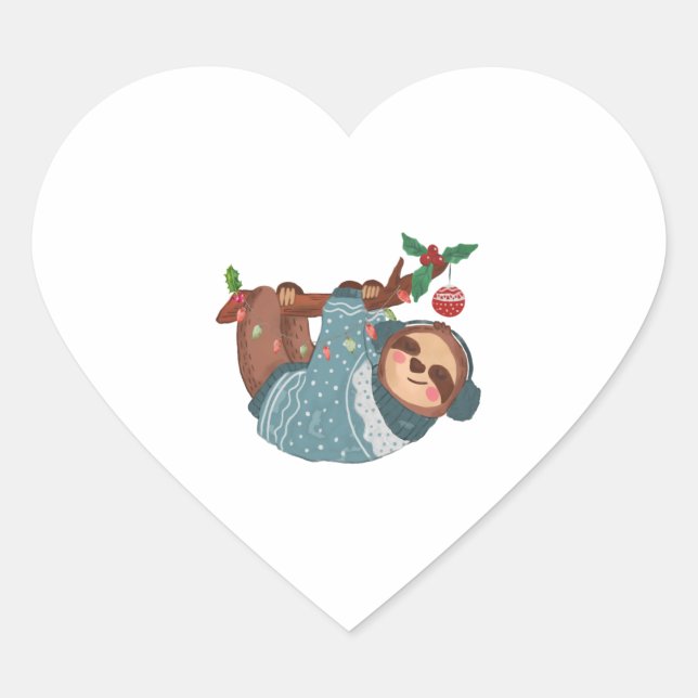 Cute Christmas Hanging Sloth  Heart Sticker (Front)