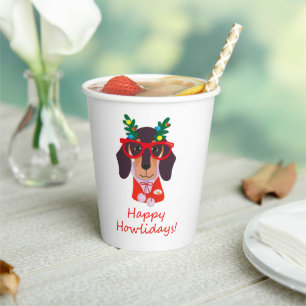 Cute Christmas Happy Howlidays Dachshund Dog Party Paper Cups