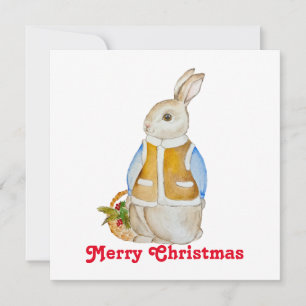 Cute Christmas hare with a basket with spruce bran Invitation