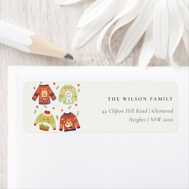Cute Christmas Hearts Leafy Ugly Sweater  Address (Insitu)