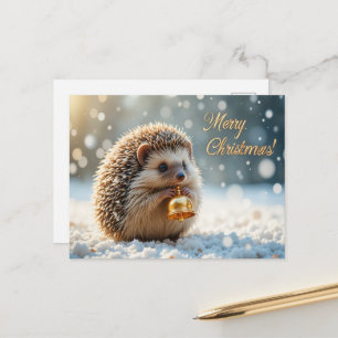 Cute Christmas Hedgehog in Snow Winter Woodland  Postcard