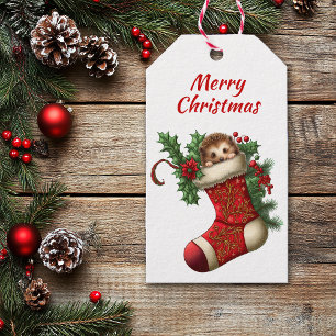 Cute Christmas Hedgehog Peeking Gift Tags