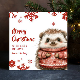 Cute Christmas Hedgehog with Cozy Sweater Holiday Card