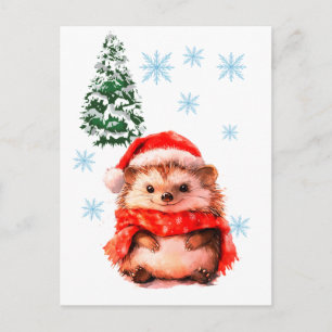 Cute Christmas Hedgehog with Santa Hat & Snowflake Postcard