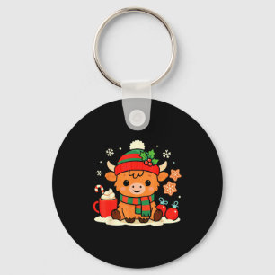 Cute Christmas Highland Cow Heifer Xmas Farm Anima Keychain