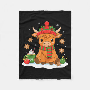 Cute Christmas Highland Cow Lover Xmas Women Farm  Fleece Blanket