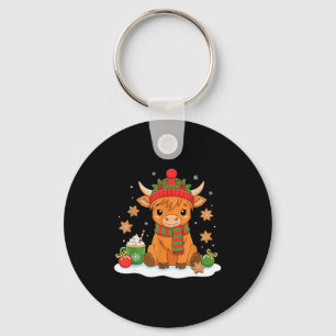 Cute Christmas Highland Cow Lover Xmas Women Farm Keychain