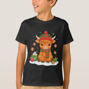 Cute Christmas Highland Cow Lover Xmas Women Farm T-Shirt